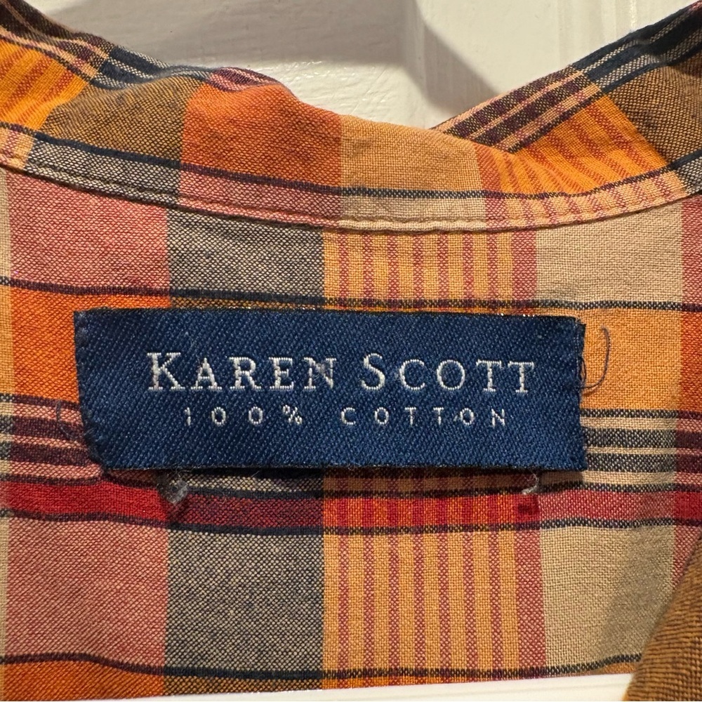 Vintage Karen Scott 100% Cotton Orange Short Sleeve Button Up Top - Size Medium - Picture 2 of 7